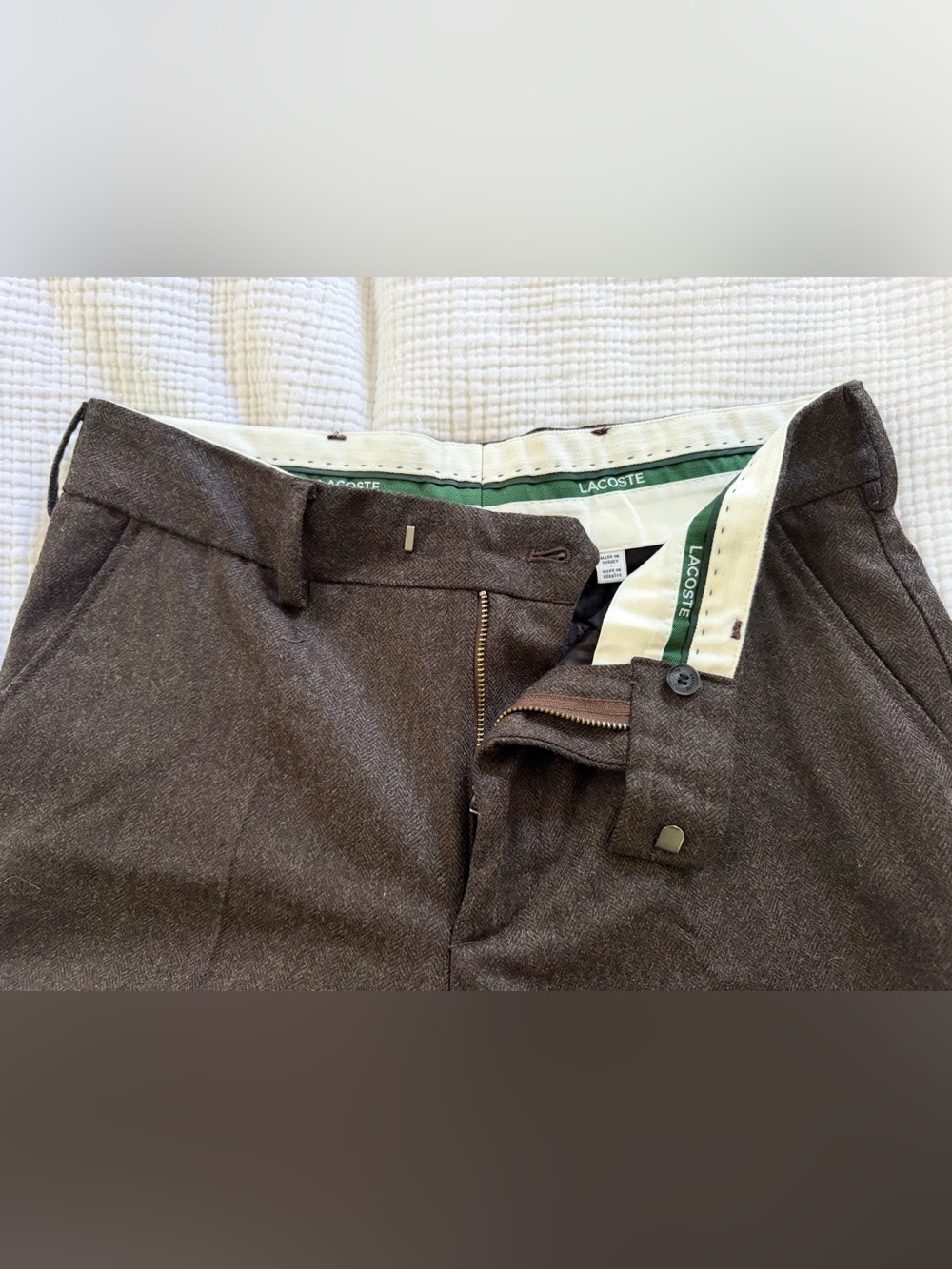 Lacoste Brown Wool-Blend Dress Pants